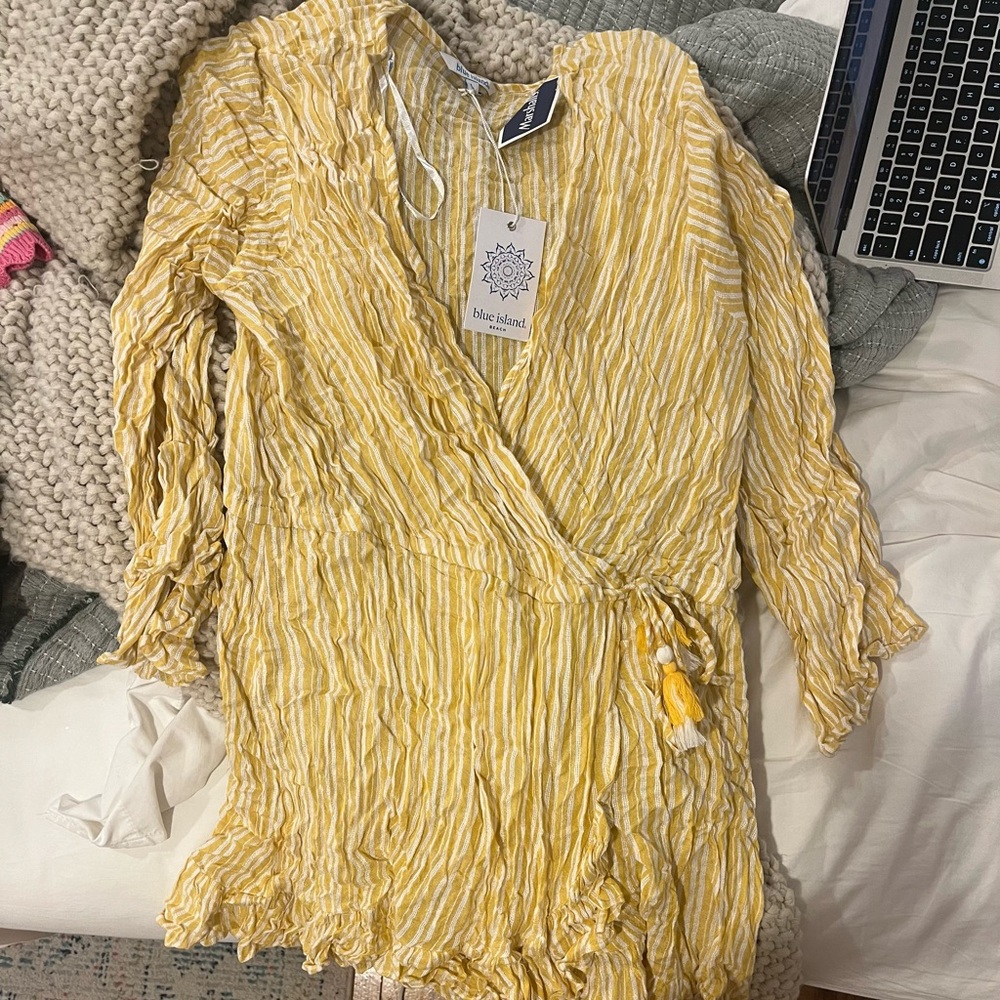 Yellow Striped Wrap Dress